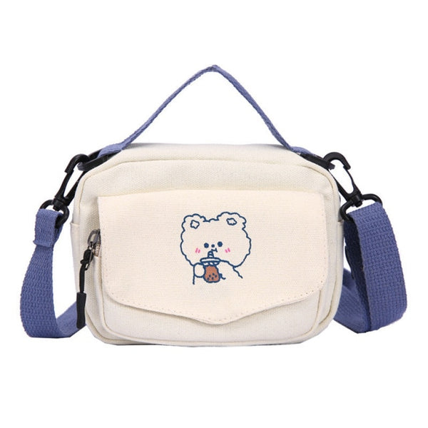 Small Women Canvas Shoulder Bags Korean Cartoon Print Fashion Mini Cloth Handbags Phone Crossbody Bag for Cute Girl 2021 Purse ZopiStyle