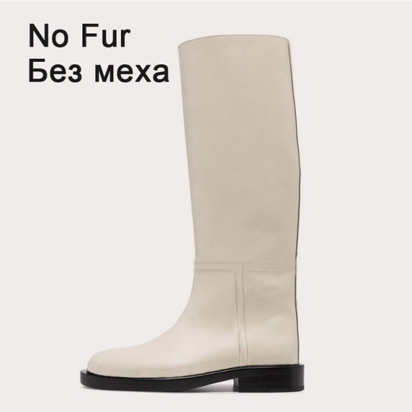 RIZABINA Size 34-43 Women Knee Boots Real Leather Platform Winter Shoes For Woman 2022 Warm Fur Long Boots Office Lady Footwear ZopiStyle