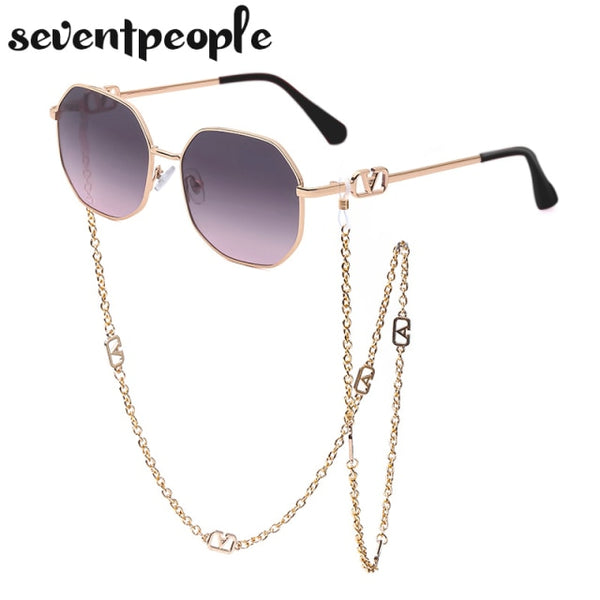 Fashion Metal Irregular Sunglasses With Chain Women 2021 Luxury Brand Channel Trendy Square Sun Glasses For Female Chic Eyewear ZopiStyle