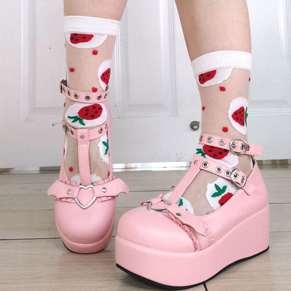 Brand Design Dropship Sweet Lolita Style Gothic Cosplay Black Pink Cozy Wedges Mary Jane High Heels Pumps Platform Shoes Woman ZopiStyle