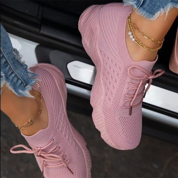 Women Sneakers Casual Shoes Comfortable Mesh Lace-Up Ladies Sport Shoes Wedges Chunky Women&#39;s Vulcanized Shoes Females Sneakers ZopiStyle
