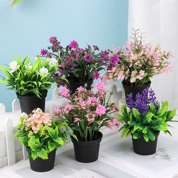 6pcs Artificial Flowers Potted Lavender Eucalyptus Plants Greenery in Pots Faux Houseplant for Home Decoration Green Bonsai ZopiStyle