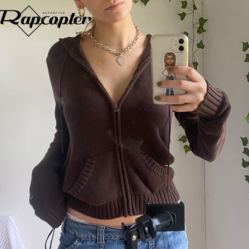 Rapcopter Solid Kintted Jackets y2k Casual Coat Long Sleeve Cute Harajuku Basic Outwear Autumn Winter Hoodies Women Korean Tops ZopiStyle