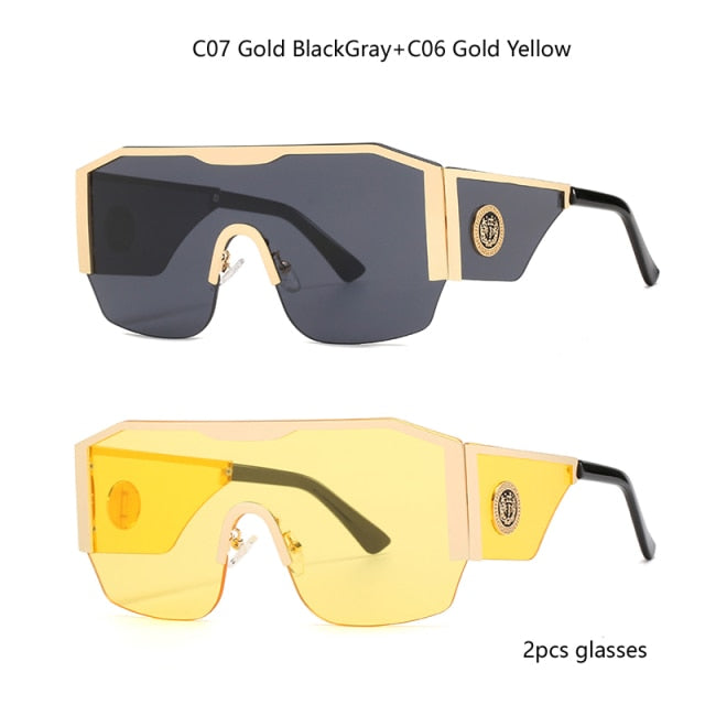 2021 New Retro Oversized Square Sunglasses Men Fashion Metal One Piece Vintage Male Sun Glasses Top Quality Brand Design UV400 ZopiStyle
