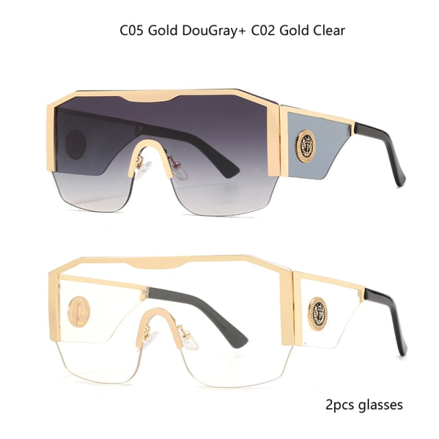 2021 New Retro Oversized Square Sunglasses Men Fashion Metal One Piece Vintage Male Sun Glasses Top Quality Brand Design UV400 ZopiStyle
