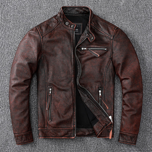 Free shipping.classic biker style, short slim genuine leather Jacket,men casual Leather coat,vintage brown coat,wholesales ZopiStyle