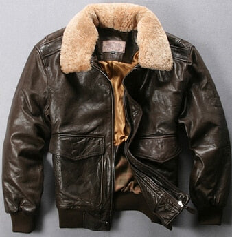 Fly Air Force Flight Jacket Fur Collar Genuine Leather Jacket Men Black Brown Sheepskin Coat Winter Bomber Jacket Male ZopiStyle