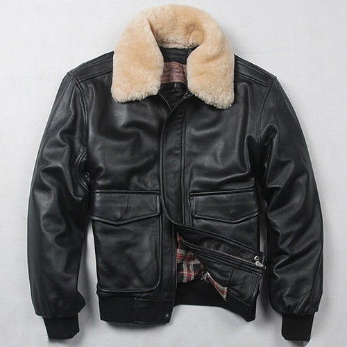 Fly Air Force Flight Jacket Fur Collar Genuine Leather Jacket Men Black Brown Sheepskin Coat Winter Bomber Jacket Male ZopiStyle