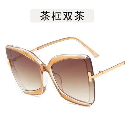 European and American INS big frame T word sunglasses for women dazzle color cat eye fashion sunglasses butterfly sunglasses ZopiStyle