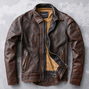 Free shipping.2021 Popular style genuine Leather jacket.Vintage brown cowhide coat,Men fashion biker jacket.Asian size thick ZopiStyle