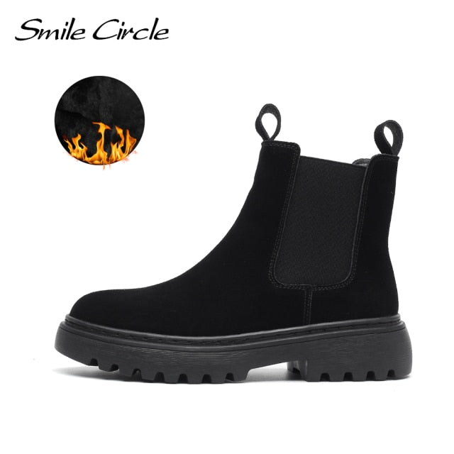 Smile Circle Ankle Boots Suede Leather women Flat platform Short Boots Ladies shoes fashion Autumn winter boots ZopiStyle