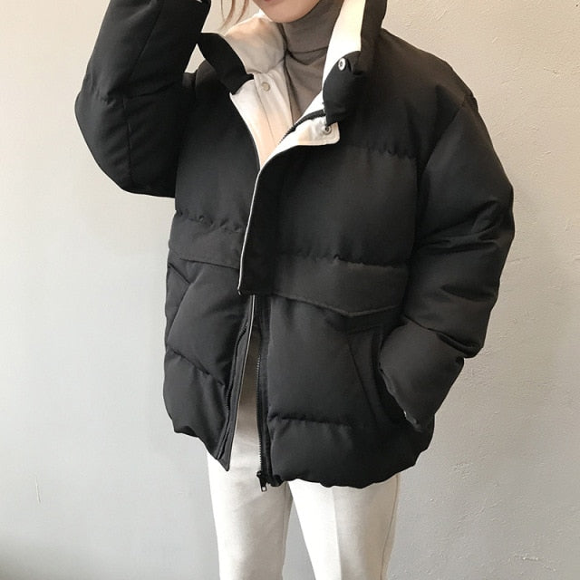 2022 Women Winter Jacket Streetwear Polyester Zipper Straight 3 Solid Color Padded Coat ZopiStyle