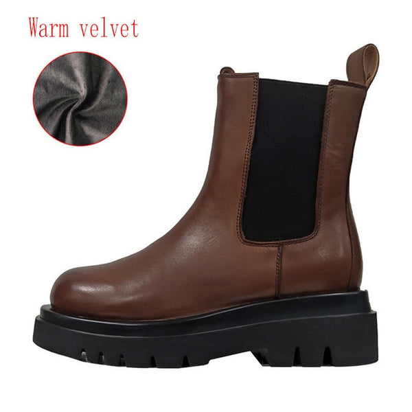 Genuine Leather Autumn Boots For Women Platform Chelsea Boot Spring Cowhide Booties Fashion Female Thick Bottom Black Bootie 41 ZopiStyle