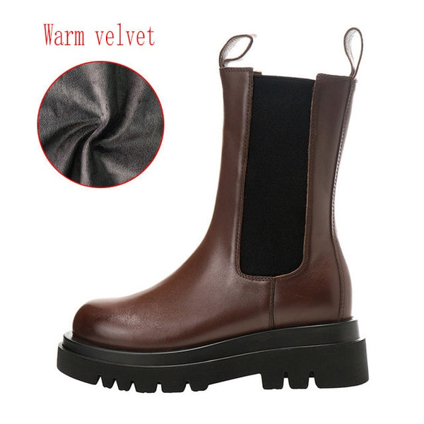 Genuine Leather Autumn Boots For Women Platform Chelsea Boot Spring Cowhide Booties Fashion Female Thick Bottom Black Bootie 41 ZopiStyle