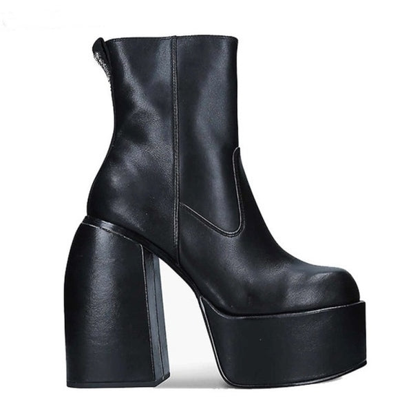Termainoov Women Boots High Heels Chunky Platform Black Big Size 43 Winter Boots Knee High Boot Zipper Matrin Boot Party Shoes ZopiStyle
