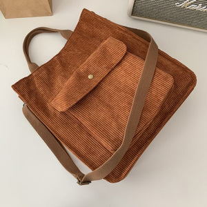 Corduroy Bag for Women 2021 Shopper Bag Designer Handbag Autumn and Winter Girls Student Bookbag Female Canvas Shoulder Tote Bag ZopiStyle