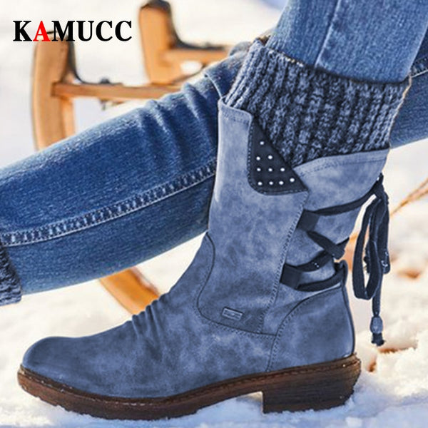 Women Winter Mid-Calf Boots Flock Winter Shoes Ladies Fashion Snow Boots Shoes Thigh High Suede Warm Botas Zapatos De Mujer ZopiStyle