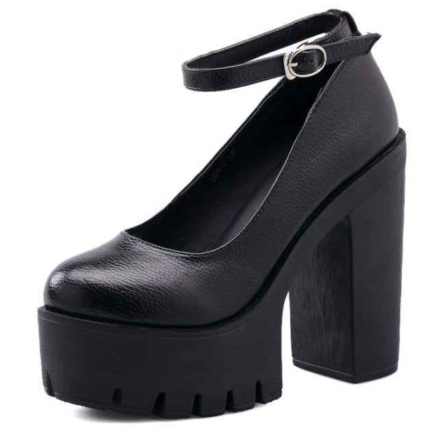 Gdgydh 2022 new spring autumn casual high-heeled shoes sexy ruslana korshunova thick heels platform pumps Black White Size 42 ZopiStyle