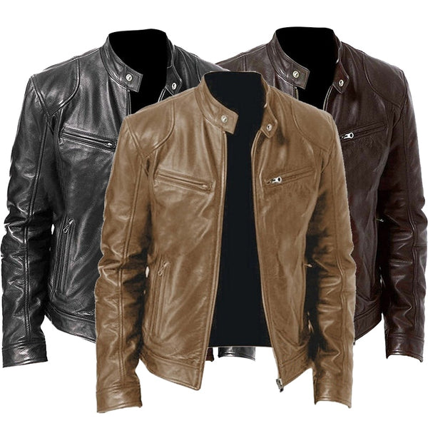 2021 Men Leather Jacket Plus Size Black Brown Mens Stand Collar Coats Leather Biker Jackets  Motorcycle Leather Jacket ZopiStyle