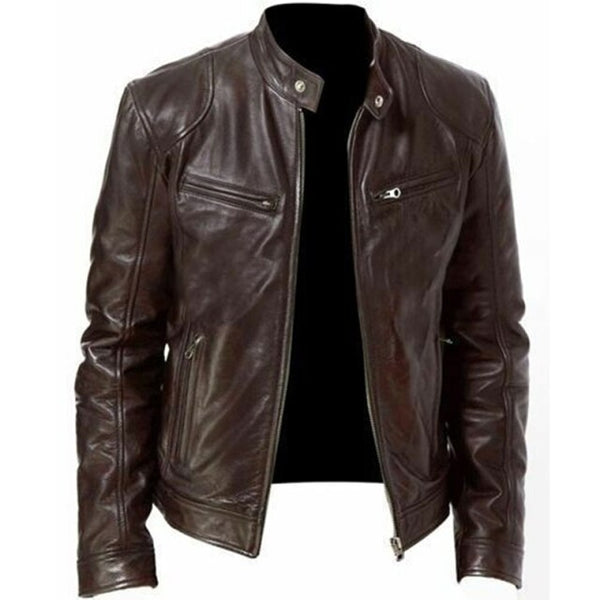 2021 Men Leather Jacket Plus Size Black Brown Mens Stand Collar Coats Leather Biker Jackets  Motorcycle Leather Jacket ZopiStyle