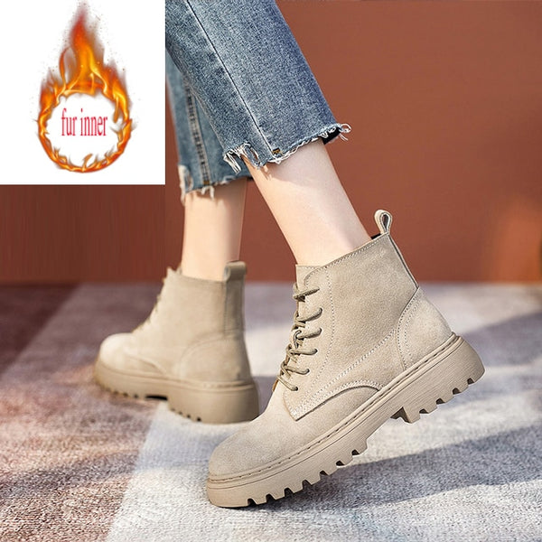 Chelsea Boots Chunky Boots Women Winter Shoes Cow Suede  Ankle Boots Black Female Autumn Fashion Platform Booties ZopiStyle