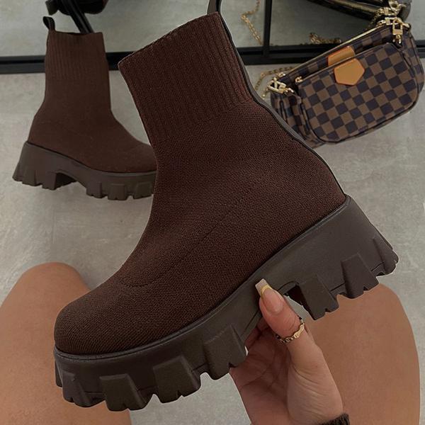 Autumn Winter New Couple Socks Shoes Women Thick-soled Casual Large Size Net Red Knitted Short Boots Women botas de mujer ZopiStyle