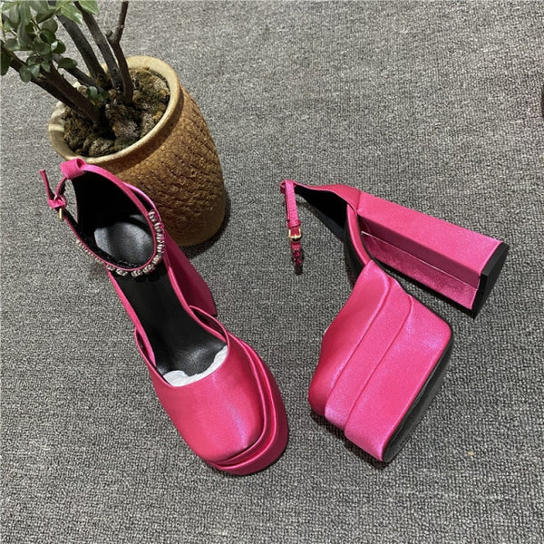 New Brand Women Sandals Summer Shoes Sexy Thick High Heels Platform Black Red Yellow Dress Party Wedding Shoes Woman Pumps ZopiStyle