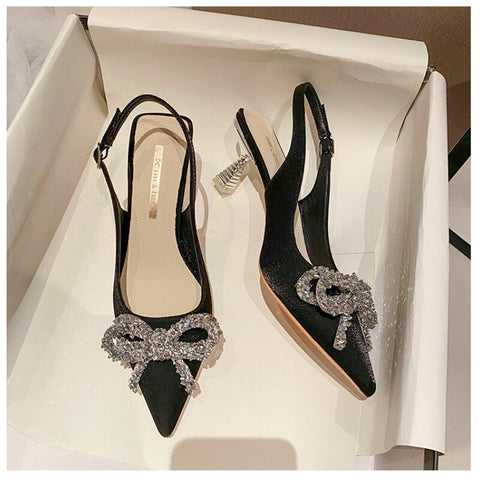 High Heels Women Sandals Shoes Sexy Bow Spring/summer 2021 New Temperament Crystal Diamond Colorful Cloth Casual Shoes ZopiStyle