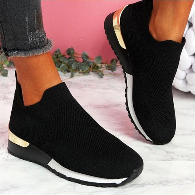 Women Summer autumn Casual sport Sneakers women&#39;s Breathable Slip On Sport Shoes Elastic Band Ladies Vulcanized Platform Shoes ZopiStyle