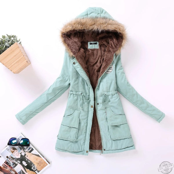 new winter military coats women cotton wadded hooded jacket medium-long casual parka thickness plus size XXXL quilt snow outwear ZopiStyle
