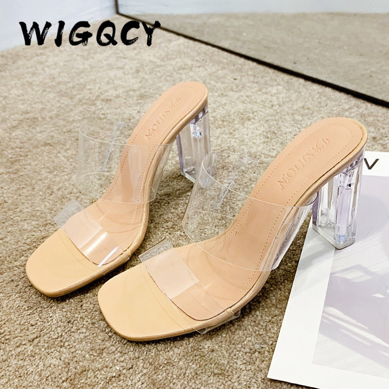 Transparent High Heels Women Square Toe Sandals Summer Shoes Woman Clear High Pumps Wedding Jelly Buty Damskie Heels Slippers ZopiStyle