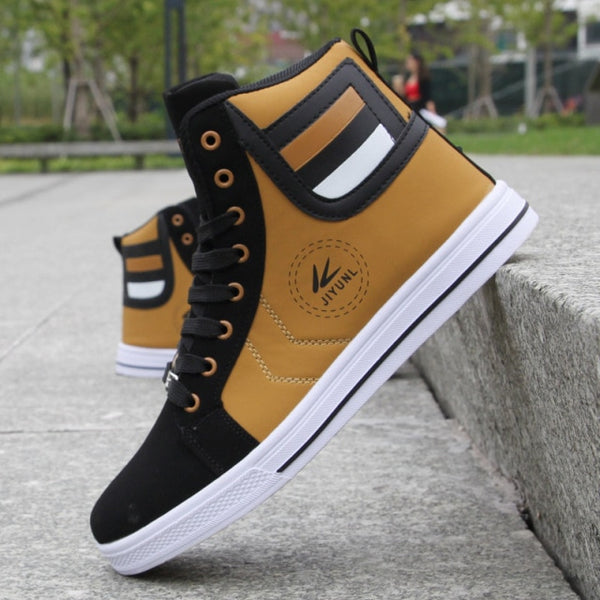 Mens Round Toe High Top Sneakers Casual Vulcanize Shoes Lace Up Skateboard Shoes Newest Style 3 Colors ZopiStyle