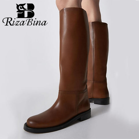 RIZABINA Size 34-43 Women Knee Boots Real Leather Platform Winter Shoes For Woman 2022 Warm Fur Long Boots Office Lady Footwear ZopiStyle