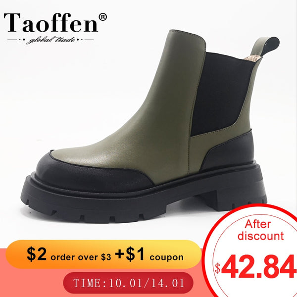 Taoffen Real Leather Ankle Boots For Women Fashion Platform Winter Shoes Woman Short Boot Office Lady Footwear Size 34-41 ZopiStyle