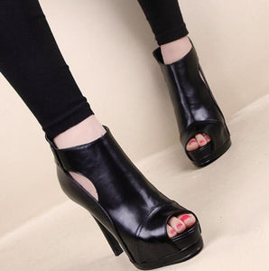 11cm New Women Pumps Spring Fall Office Shoes Breathable Hollow Out Square Heel Boots Woman Platform Heels Party Wedding Shoes ZopiStyle