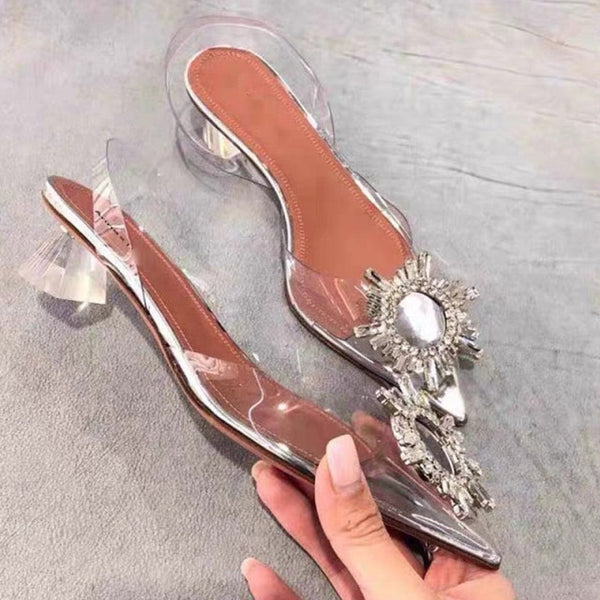 2021 Brand women Pumps luxury Crystal Slingback High heels Summer bride Shoes Comfortable triangle Heeled Party Wedding Shoes ZopiStyle