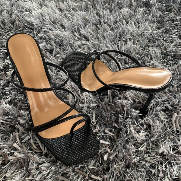 2022 Summer Pumps Sexy snake print Slippers Sandals Shoes Women Thin High Heels Square Toe Sandal Lady Pump Shoes Mules ZopiStyle