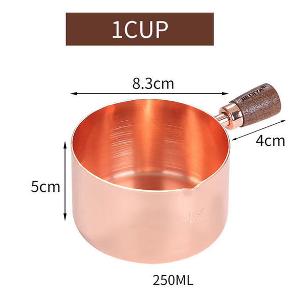 Sauce Pot with Rosewood Wooden Handle Sauce Cup Plate for Cooking Utensils 1/1 Copper cup with wooden handle ZopiStyle