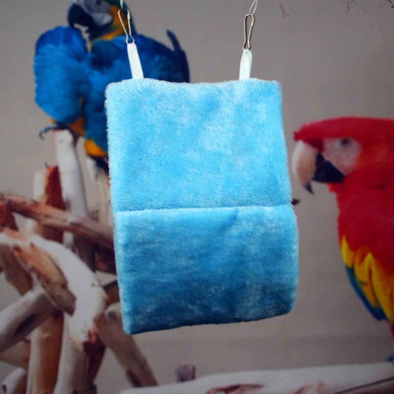 Double Layer Plush Nest Parrot Bird Hammock with Hanging Hook for Pet blue_25*15*33 ZopiStyle