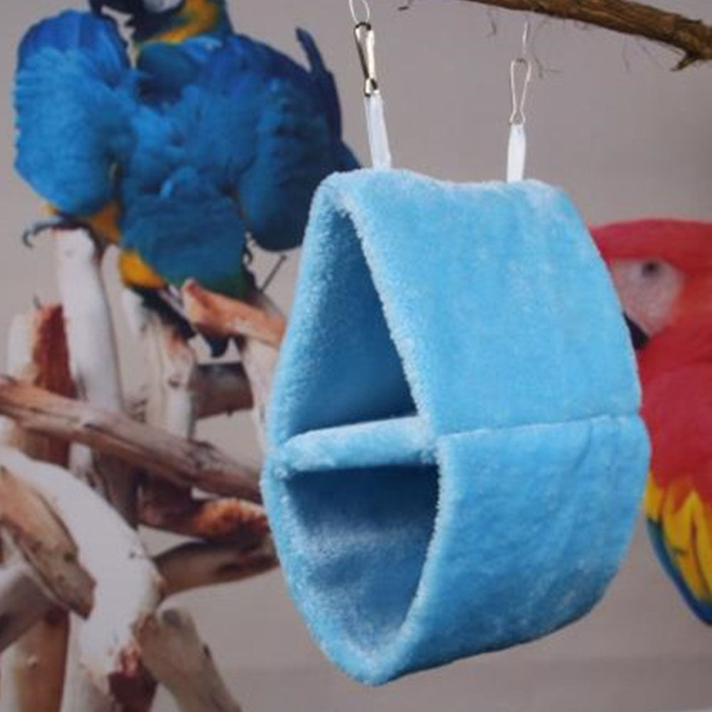 Double Layer Plush Nest Parrot Bird Hammock with Hanging Hook for Pet blue_25*15*33 ZopiStyle