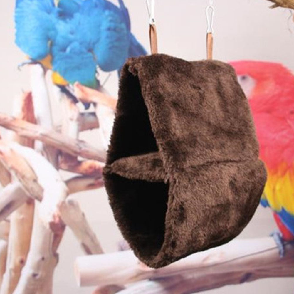 Double Layer Plush Nest Parrot Bird Hammock with Hanging Hook for Pet coffee_25*15*33 ZopiStyle