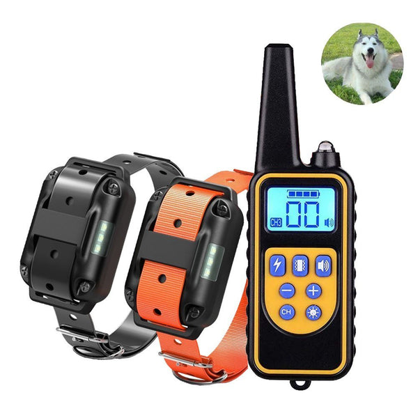 Pet Collar Bark Stopper Remote Dog  Training Device Beep  Vibration Electric Shock Collar 880-2 black orange band_U.S. plug ZopiStyle