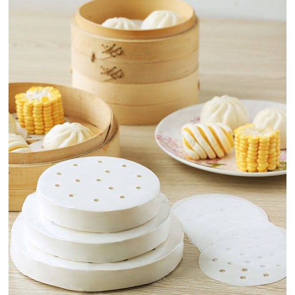 100pcs Round Perforated Steamer Paper Kitchen Steamer Liners Baking Mats 8 inch (20cm diameter) 100 sheets ZopiStyle