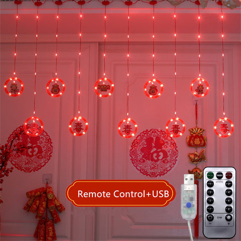 2022 Chinese New  Year  Lamp  String Wishing Ring Fu Character Lantern Icicle Led Flashing Light String Usb Remote Control Home Decor ZopiStyle