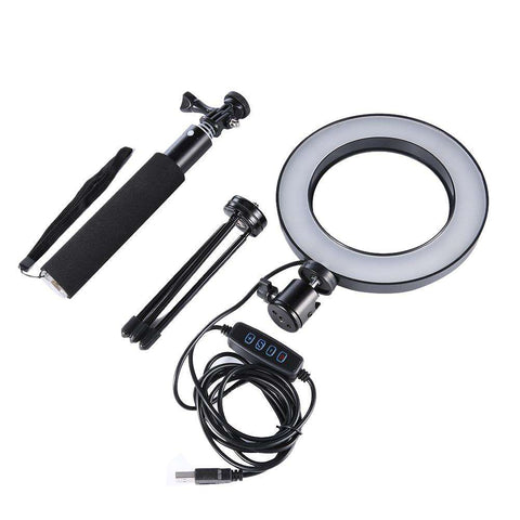 Dimmable LED Studio Camera Ring Light USB Charging 6 inch Wire Control Photo Phone Video Fill Light black ZopiStyle