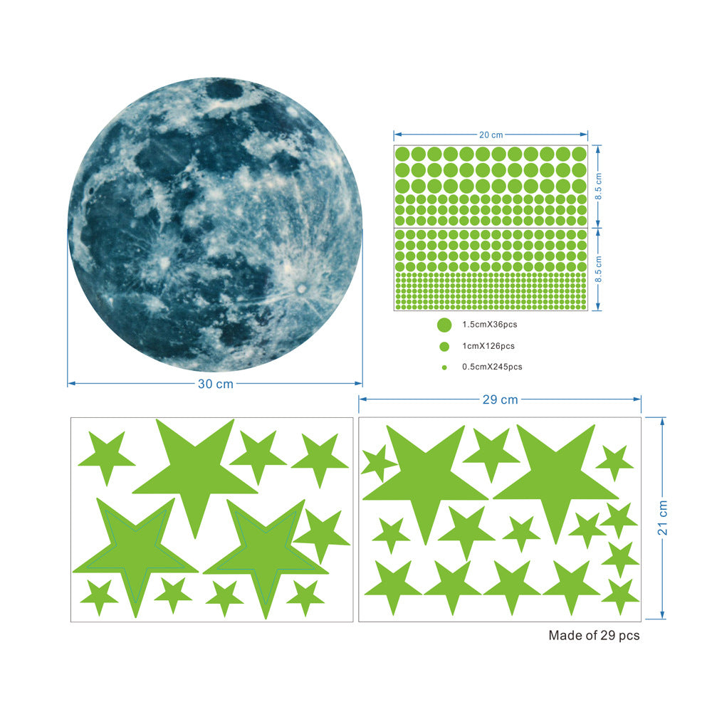 Luminous Moon Stars Wall Stickers for Kids Room Baby Nursery Home Decoration Wall Decals Glow in the Dark Bedroom Ceiling 30cm+3259+3255 ZopiStyle