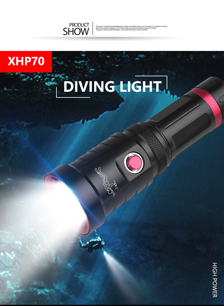 Powerful P70 Scuba Diving Flashlight Diver Light LED Underwater Torch Lamp black_Model D60 ZopiStyle