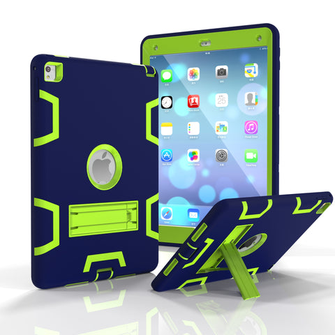For iPad air2/iPad 6/iPad pro 9.7 2016 PC+ Silicone Hit Color Armor Case Tri-proof Shockproof Dustproof Anti-fall Protective Cover  Navy blue + yellow green ZopiStyle