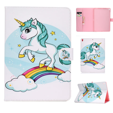 For iPad 10.5 2017/iPad 10.2 2019 Laptop Protective Case Color Painted Smart Stay PU Cover with Front Snap  single horned horse ZopiStyle