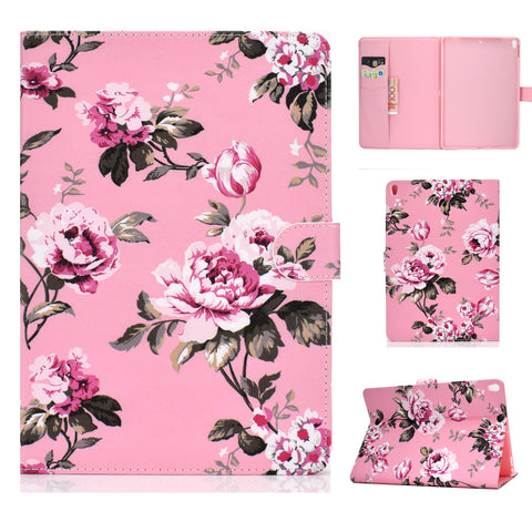 For iPad 10.5 2017/iPad 10.2 2019 Laptop Protective Case Color Painted Smart Stay PU Cover with Front Snap  Pink flower ZopiStyle